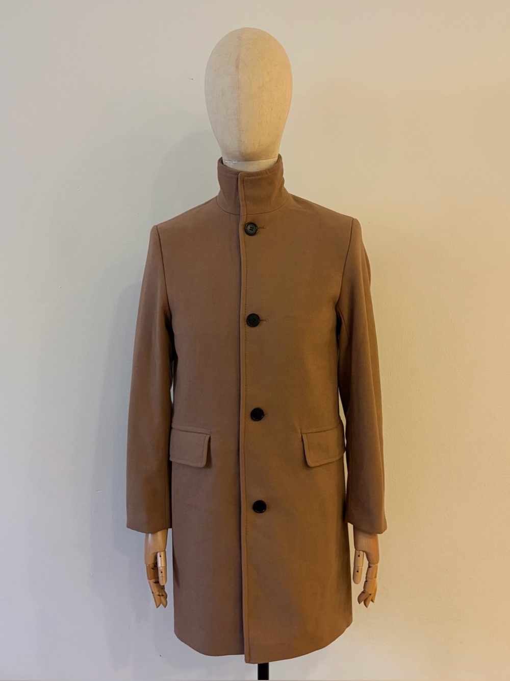 H&M Camel Wool Blend Stand Collar Overcoat Coat Jacket Men EU 46 US 36R NWOT